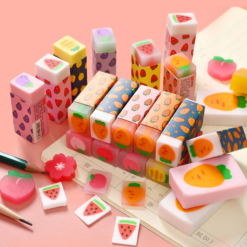 1pcs Fruit Flower Eraser Peach Carrot Mini Cute Cartoon Design Rubber Erasers for Pencil Kids Gift School Award Supplies A6550