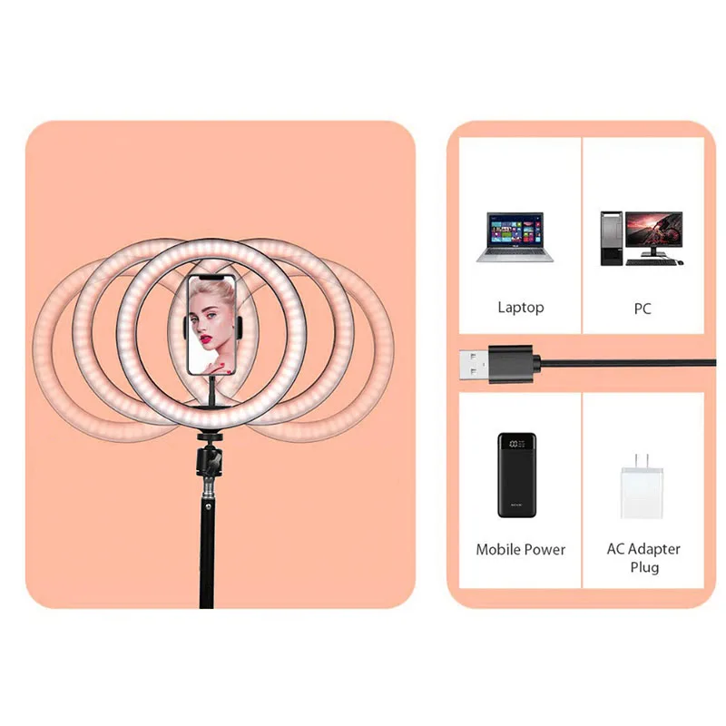 10 "Vòng LED Ánh Sáng Chụp Ảnh Selfie Ring Chiếu Sáng Có Chân Đế Cho Điện Thoại Thông Minh Youtube Trang Điểm Video Phòng Thu Chân Máy Nhẫn Ánh Sáng