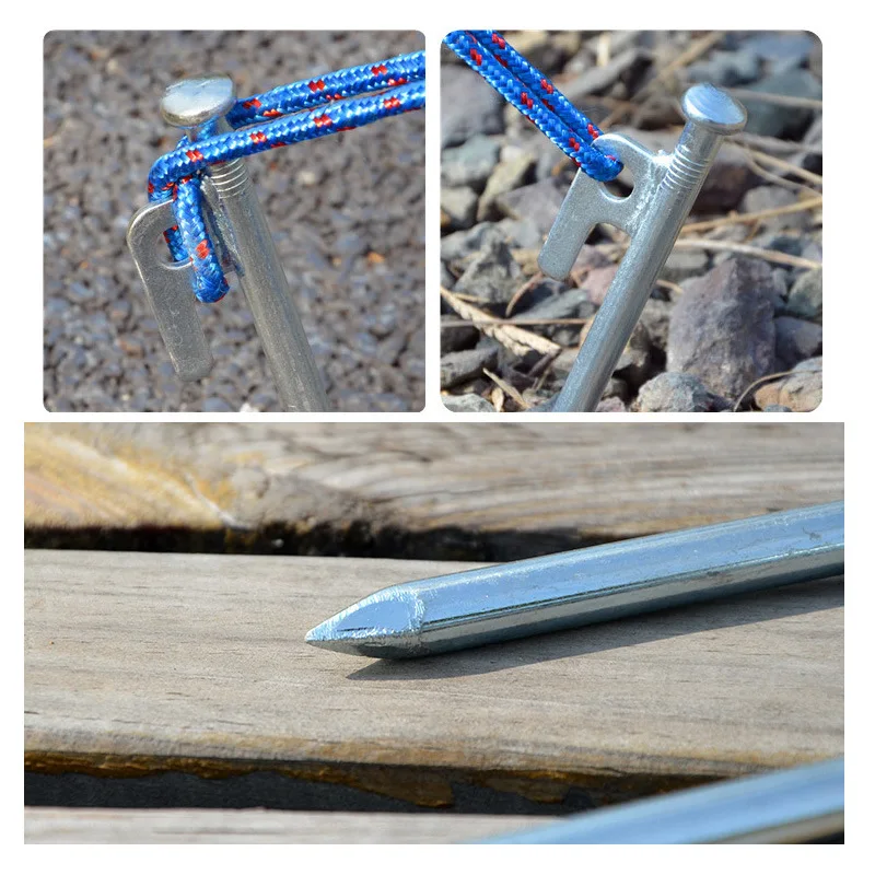 Clavos de acero para tienda de campaña al aire libre, toldo grueso para montañismo, acampada, senderismo, playa, nieve, senderismo, equipo de 20cm, pesca de invierno, 6 piezas