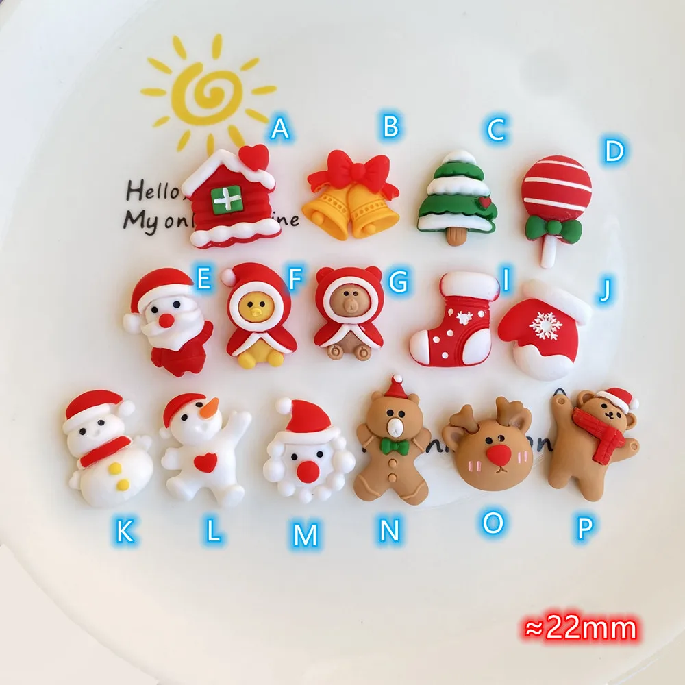 

20Pcs New Cute Christmas Series Flat Back Cabochon Scrapbooking Hair Bow Center Embellishments DIY Accessories
