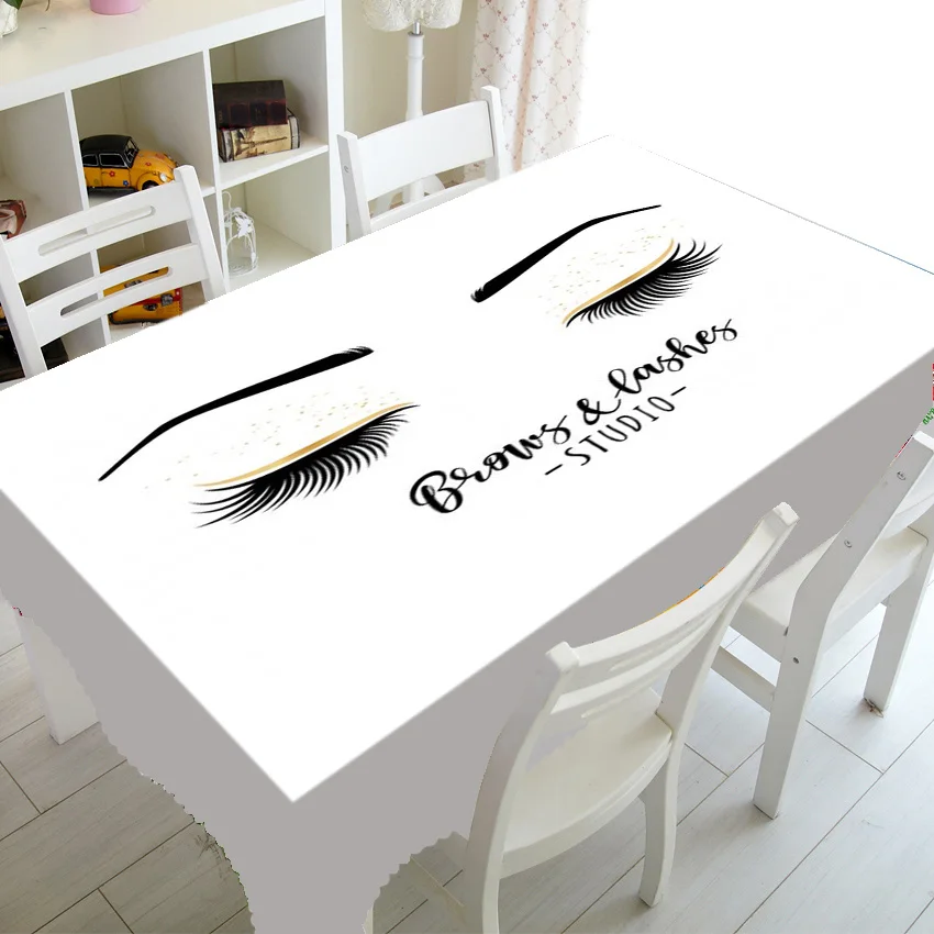 Custom Gold Brow and Lashes Studio Decor Eyelashes Eye Lash Tablecloth for Beauty Salon Logo Waterproof  Table Cover Brow Master