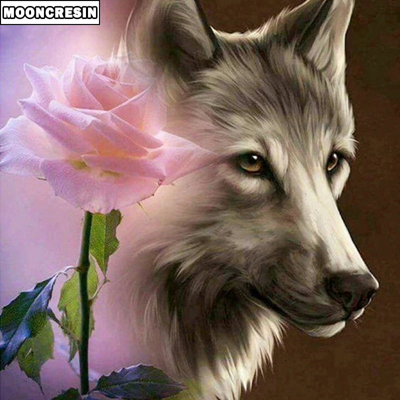 

Diy Diamond Embroidery Pink Rose & Wolf Diamond Painting Picture Of Rhinestones Cross-stitch Full Square & Round Drill Paintings