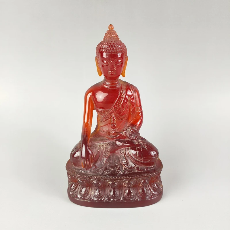 

Elaborate Rare Chinese Collection Home Decoration Gift Amber Resin Auspicious Sacred Sakyamuni Buddha Statue Craft