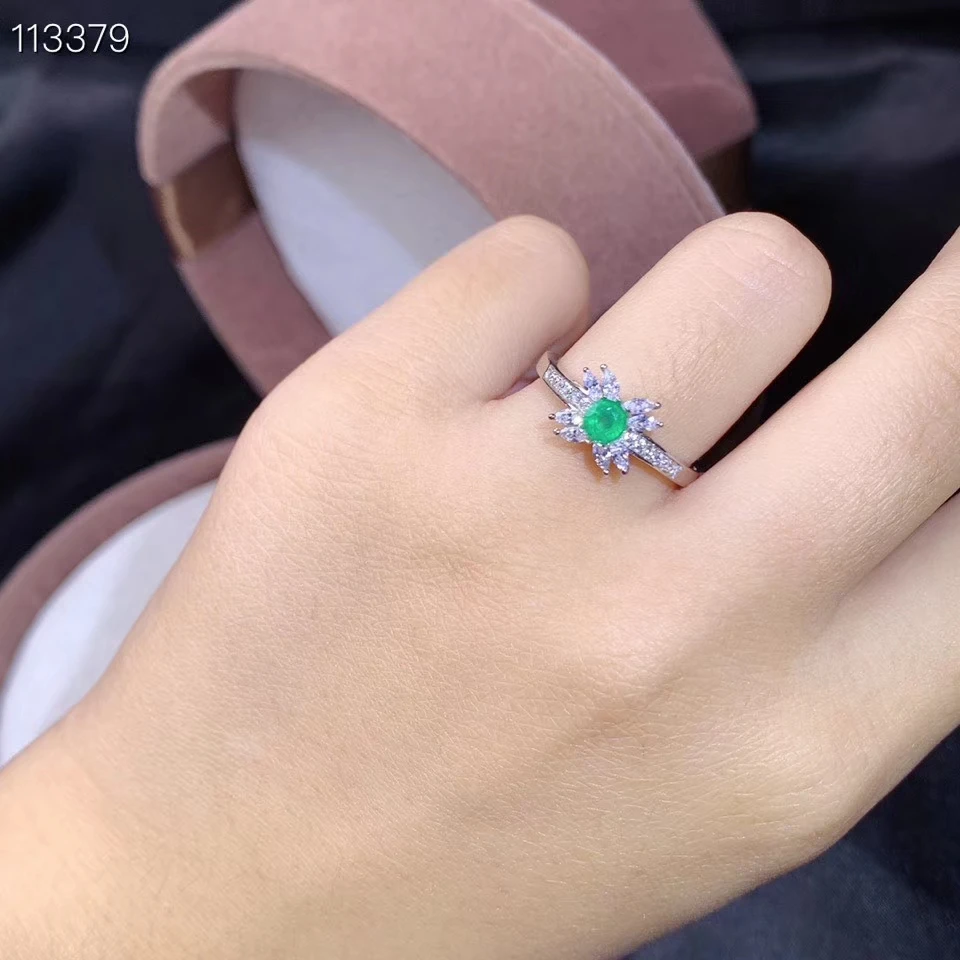 KJJEAXCMY fine jewelry 925 sterling silver inlaid natural gemstone Emerald Female Miss Girl Woman new ring beautiful