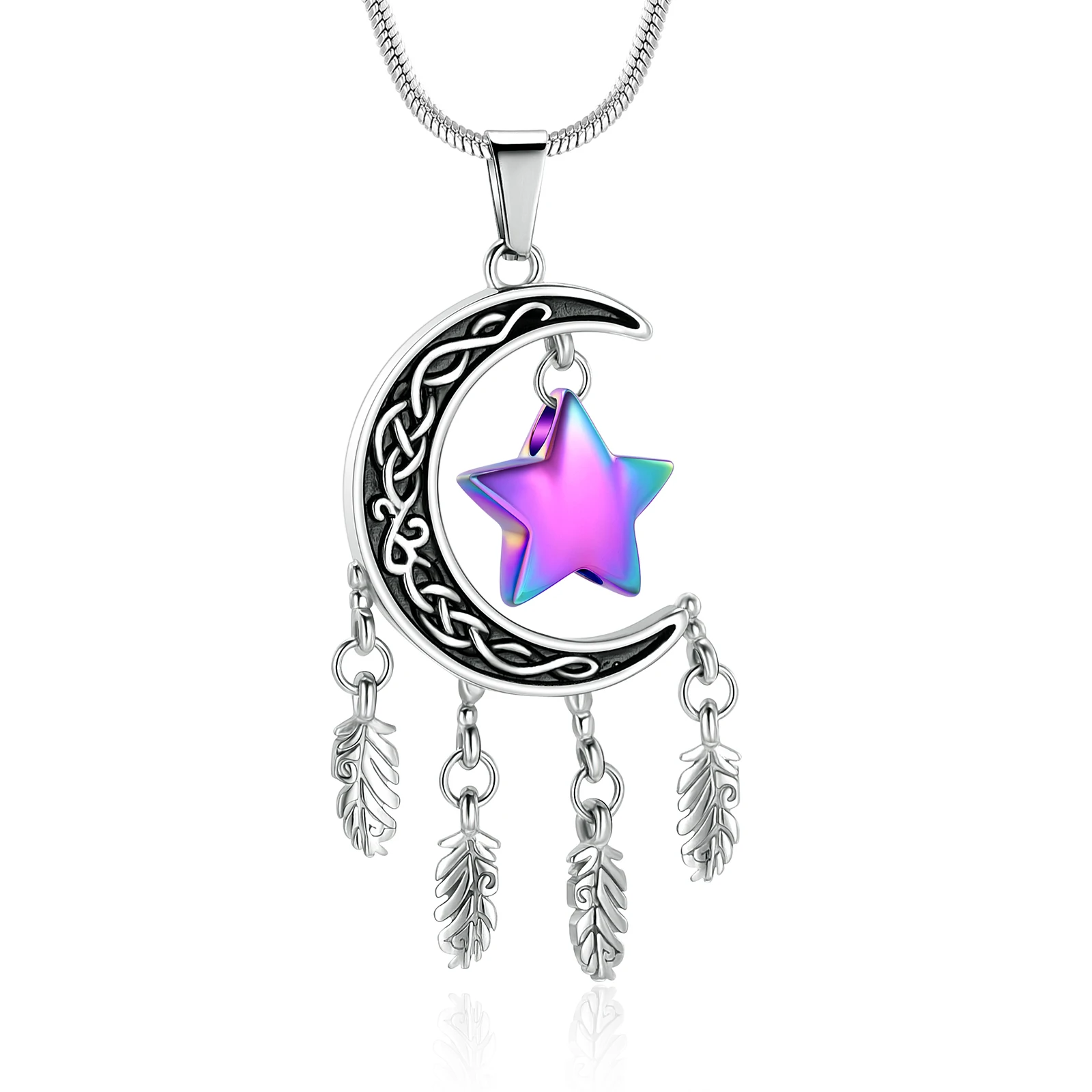 Memorial Urn Necklace for Ashes Moon and Star Dream Catcher Cremation Jewelry Ashes Holder Keepsake Pendant for Human Pet