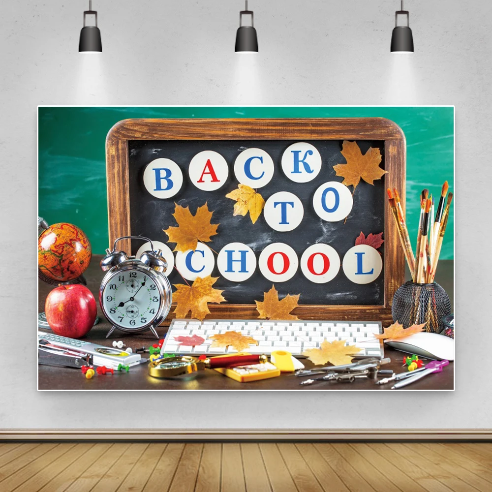 

Laeacco Back To School Party Decor Poster Black Wood Board Computer Photo Backdrop Photography Background For Photo Studio
