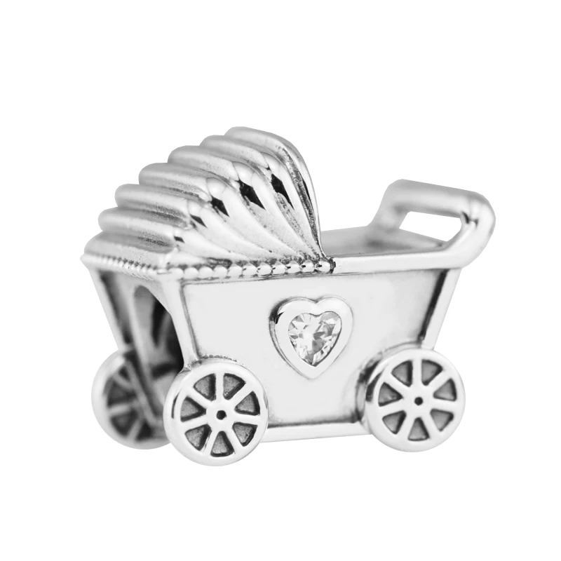 

Baby's Pram Clear CZ Charm Silver Enamel Fits 925 Silver Original Bracelets For Woman Fashion Jewelry Beads For Jewelry Making