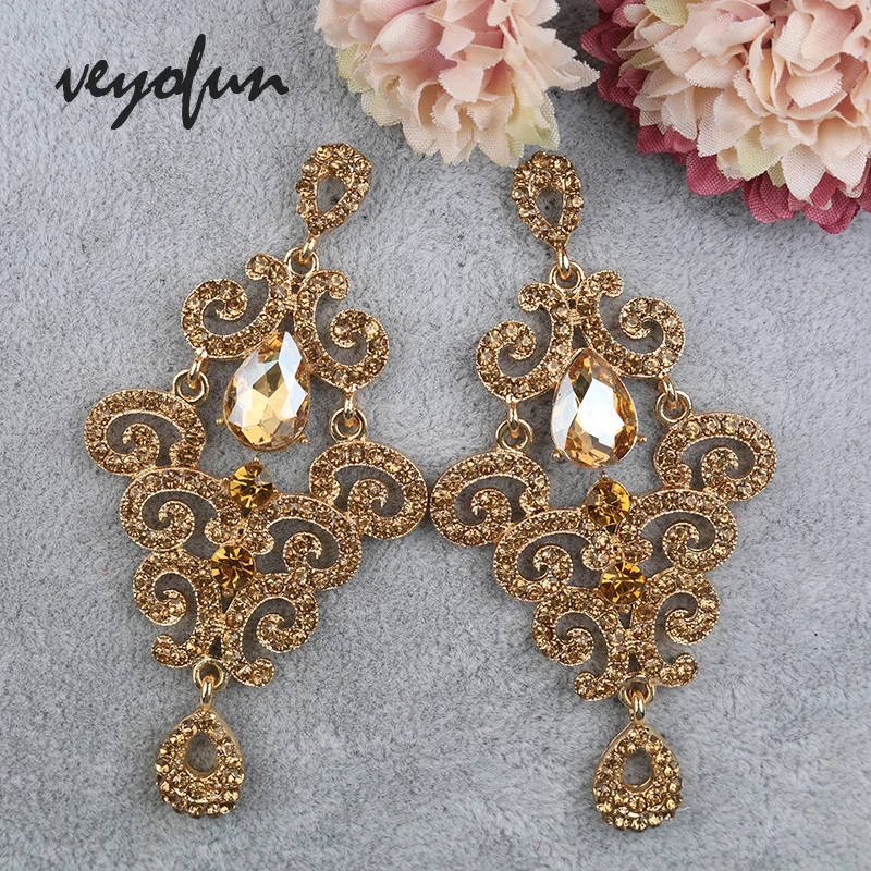 Veyofun Luxury Rhinestone Drop Earrings Vintage Hollow Big Dangle Earrings Fashion Jewelry For Women Gift