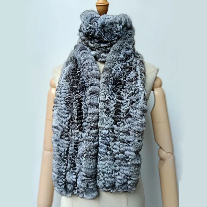 

Long Winter Women Knitted Natural Fur Scarf Luxury Fashion Chinchilla Fur Scarves Warm Thick Fluffy Neck Warmer Female