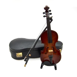 1Pcs Holz Miniatur Violine Modell mit Unterstützung und Fall Mini Musical Instrument 1/12 Puppenhaus 1/6 Action figure Zubehör