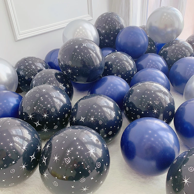 30pcs 10inch Earth Space Theme Astronaut Boy Birthday Party Black Star Navy blue Latex Foil Balloons For Kids Party Globos