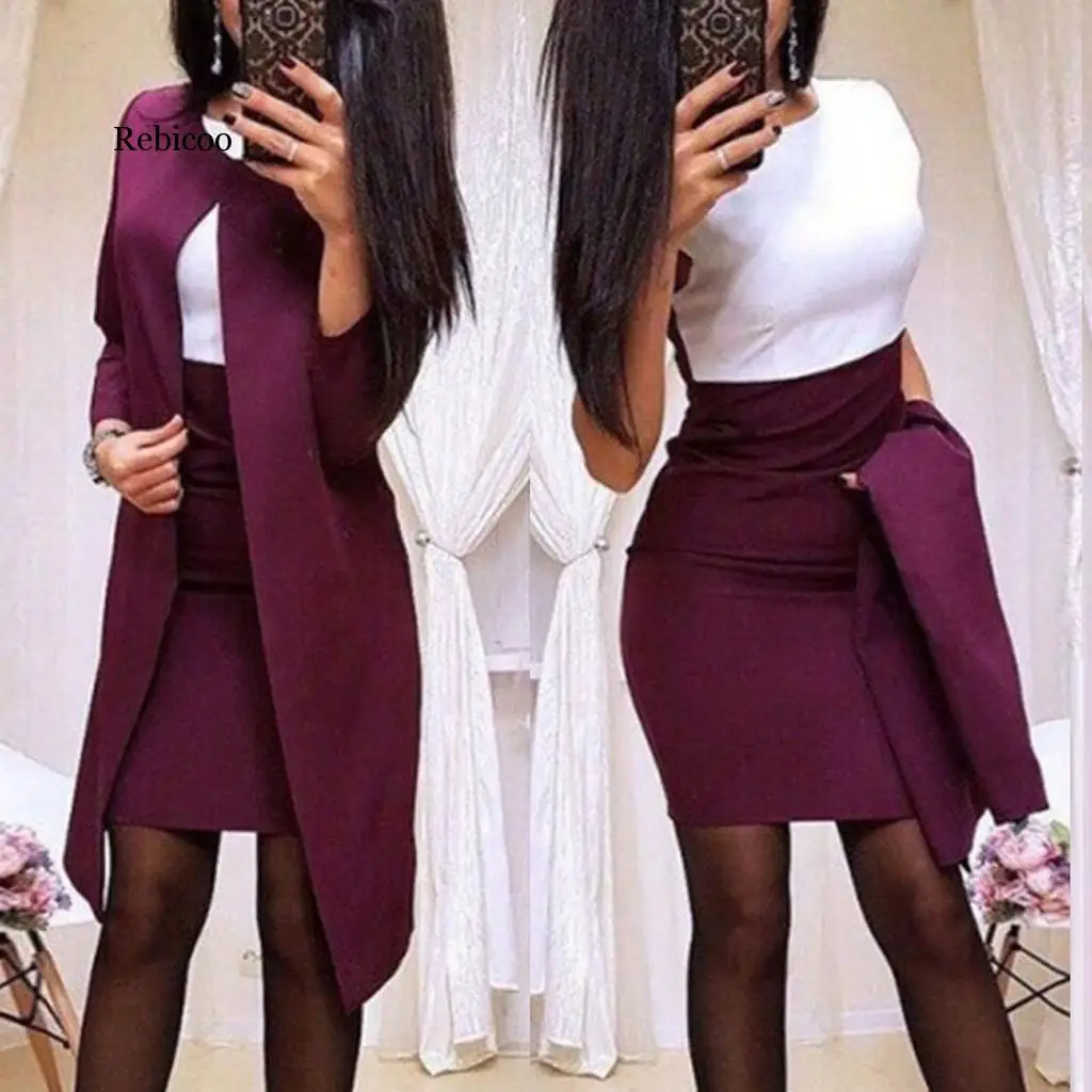 

Blazer Crop Tops Belt Mini Skirt Suit Autumn Office Work 2 Two Piece Set Women V Neck Sexy Streetwear Chic Blazer Suit