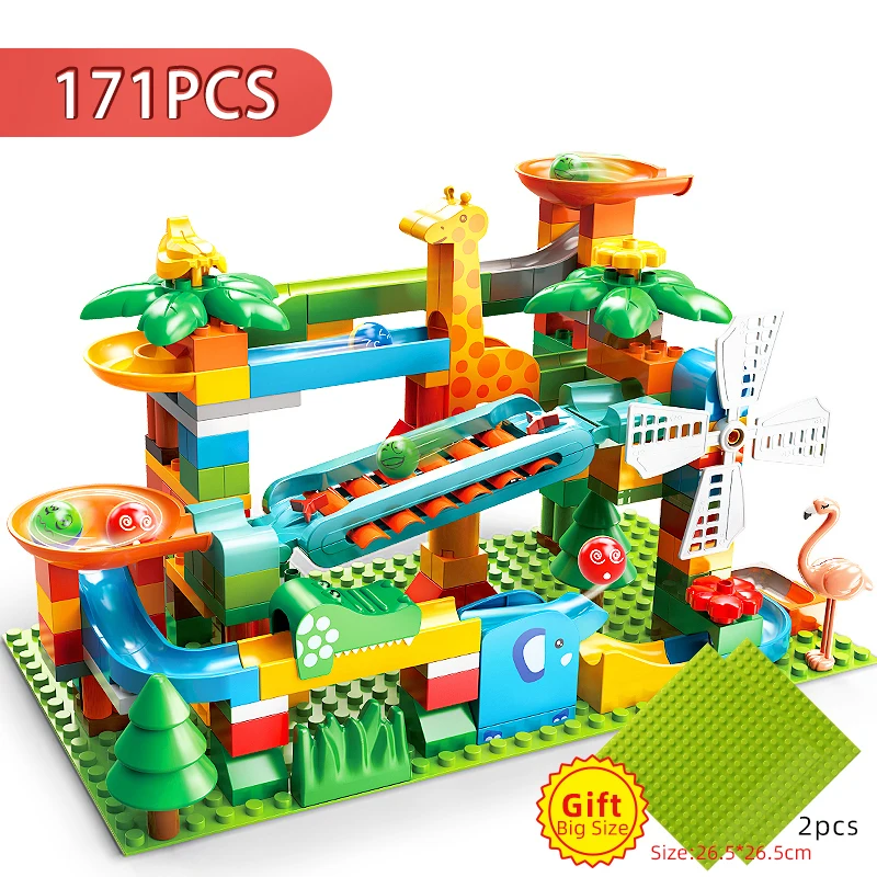 Big Size Marble Run Blocks City Villa House Funnel Slide Building Blocks DIY Construction Bricks Toys for Children Kids Gift