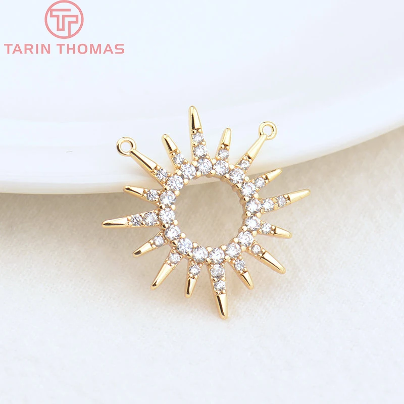 Abalorios de latón chapado en oro de 24K con flor, conector de 2 agujeros, 23MM, alta calidad, para fabricación de joyas DIY, 1813, 2 uds.