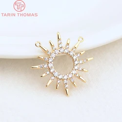 (1813)2PCS 23MM 24K Gold Color Plated Brass with Flower 2 Holes Connector Charms High Quality DIY Jewelry Making Findings