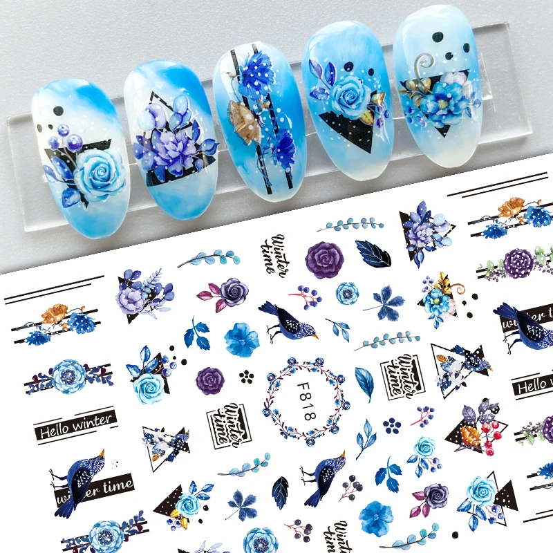 Winter Xmas 3D Nail Sticker Christmas Elk Santa Snowflake Deer Cartoon Slider Design Polish Nails Decals Nail Art DIY Decor