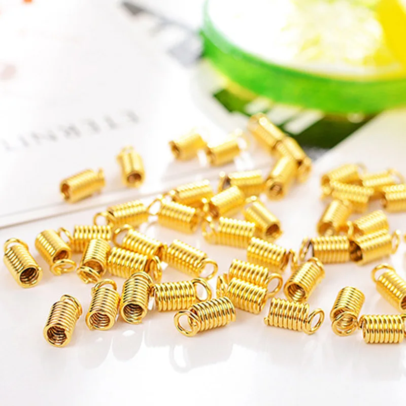 Gold/Silver/Bronze Color Metal Spring Clamp Crimp Beads Leather Cord Ends Caps Connectors for Jewelry Bracelet Making Supplies