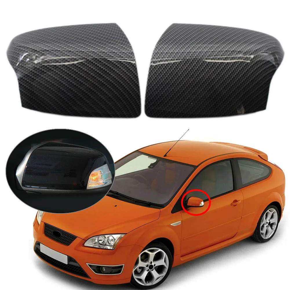 

2pcs Car Wing Door Mirror Cover Housing Case For Ford Focus MK2 2005 2006 2007 2008 Carbon Fiber Style ABS Rearview Mirrors Cap