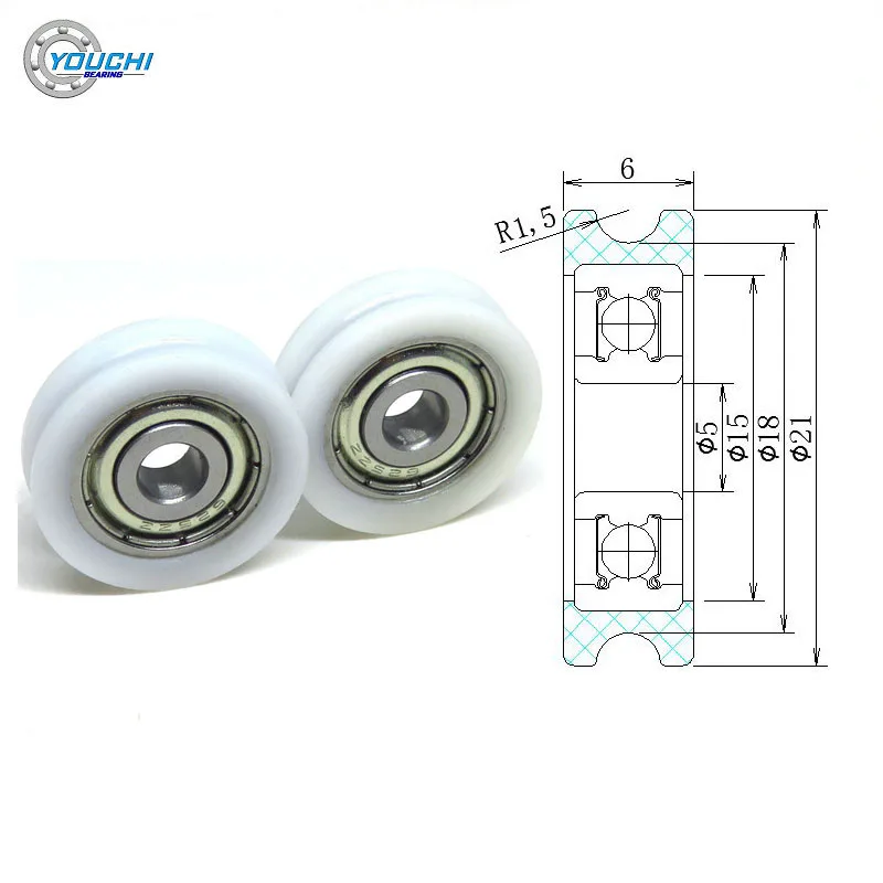 10pcs 5x21x6 mm White U Groove Plastic Coated Rollers With 625Z Bearing BSU62521-6 POM Wire Wheel