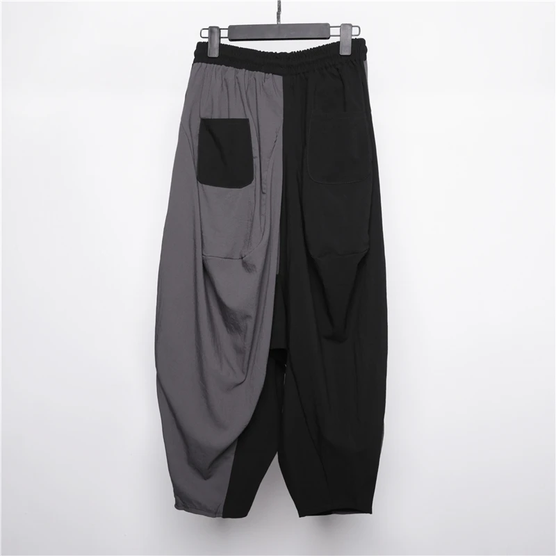 Men Clash Color Casual Pants Spring/Summer New Elastic Waist Asymmetric Design Pendulous Relaxed Harlan Pants Wide Leg Pants