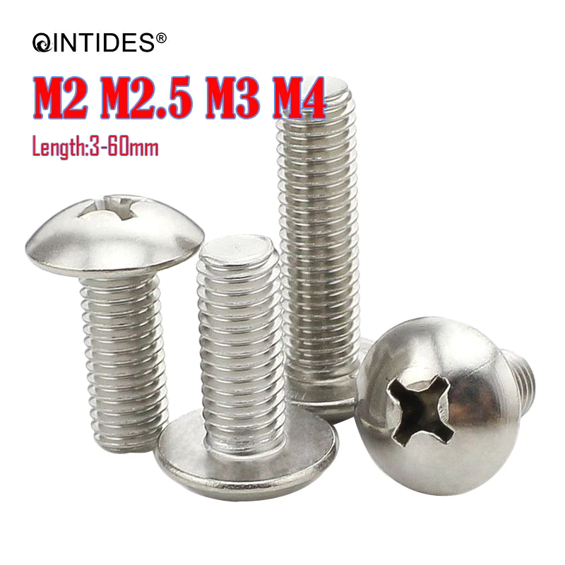 

QINTIDES 100/1000 шт., длина 3-60 мм, M2, M2.5, M3, M4, кросс, встраиваемые Стандартные винты с крестообразным основанием из нержавеющей стали 304