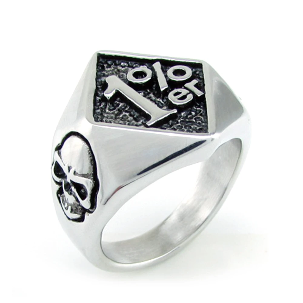 Punk Cool 316L Stainless Steel Silver Color Black Biker 1% er Skull Ring Men\'s Motorcycle Biker Band Party Rings