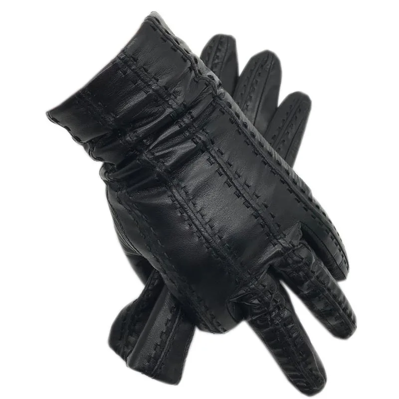 Winter Men\'s Fashion Sheepskin Genuine Leather Gloves Cotton Lining Winter Gloves Keep Warm Driving Riding Outdoor Black New 202