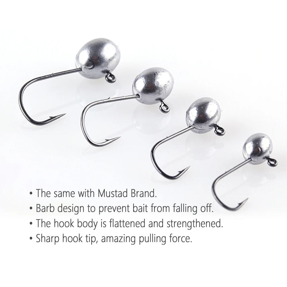 Bimoo 10PCS 2g 3g 4g 5g 90 Degree Oval Weighted Jig Head Jigs Hook Pesca Accessories Boat Fishing Tackle Soft Bait Worm Jig Hook