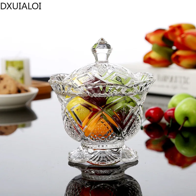 

European-style creative carved glass storage jar, dried fruit jar, snack storage jar, jewelry box with lid, home decoration