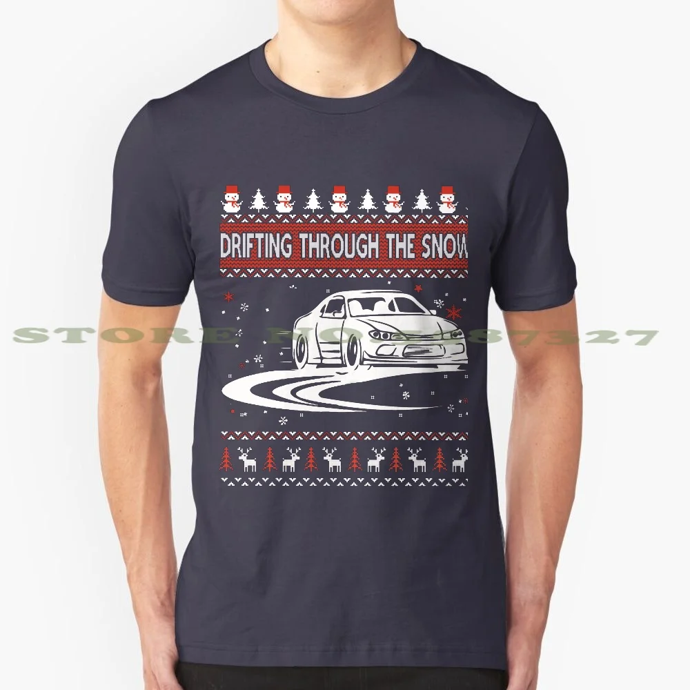 Drifting Through The Snow Ugly Christmas Sweater 100% Cotton T-Shirt Racing Lover Old Drifting Turbo Cars Collector Community