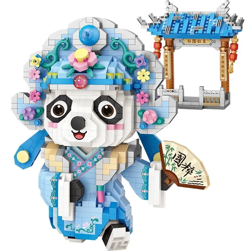 LOZ Panda Xiaosheng National Essence Micro-diamond building blocks the national tide is in the lead Liyuan stage opera assembly