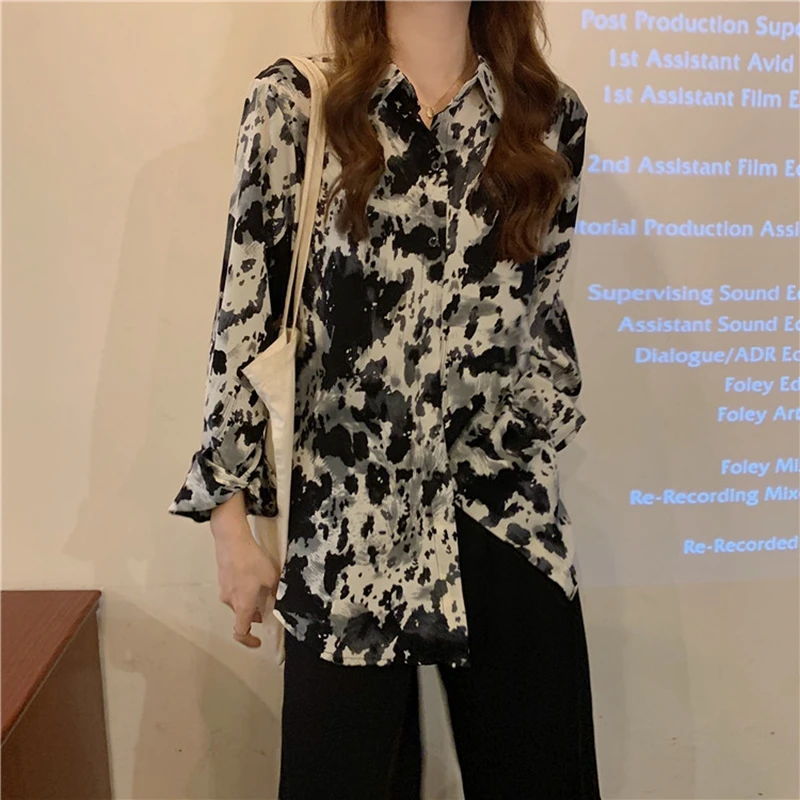 Vintage Printed Long Sleeve Shirt Blouse Spring Summer Casual Loose Long Women Shirt Korean Style Street Wear Chiffon Shirt Top