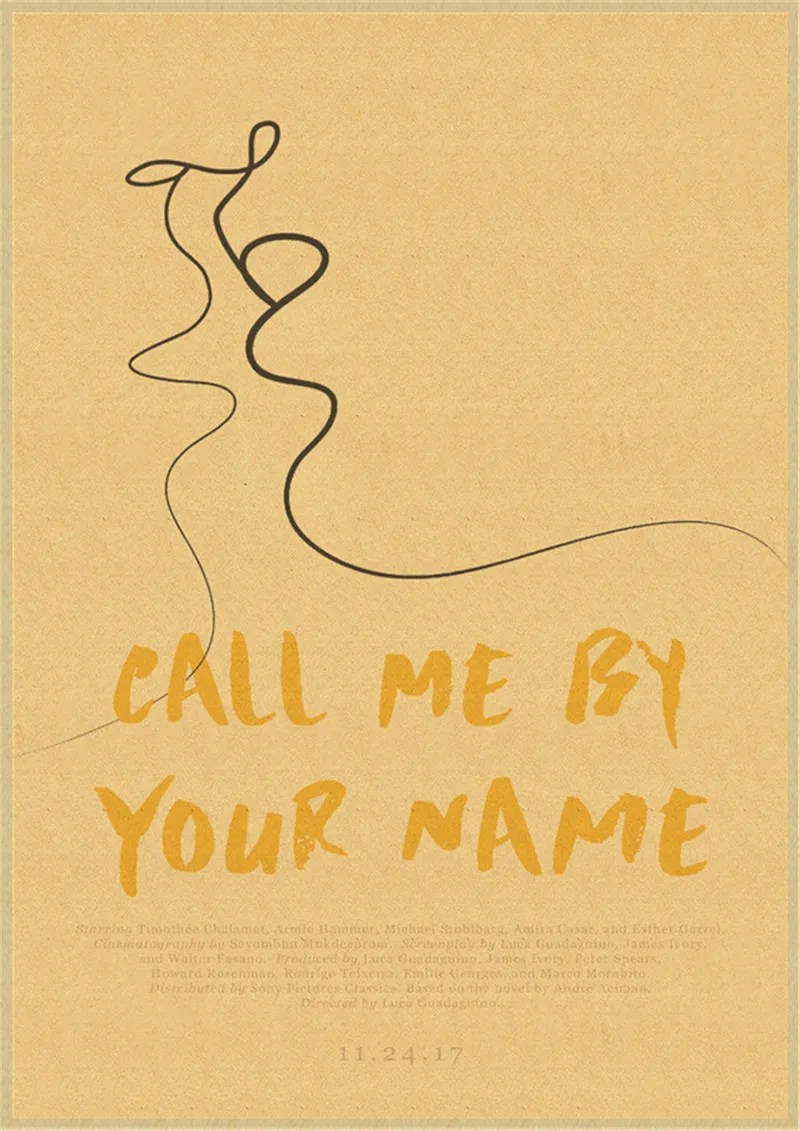 الفيلم الكلاسيكي اتصل بي باسمك كرافت ورقة المشارك غرفة نوم المعيشة أريكة جدار ديكور فني للمنزل صورة اللوحة الرجعية