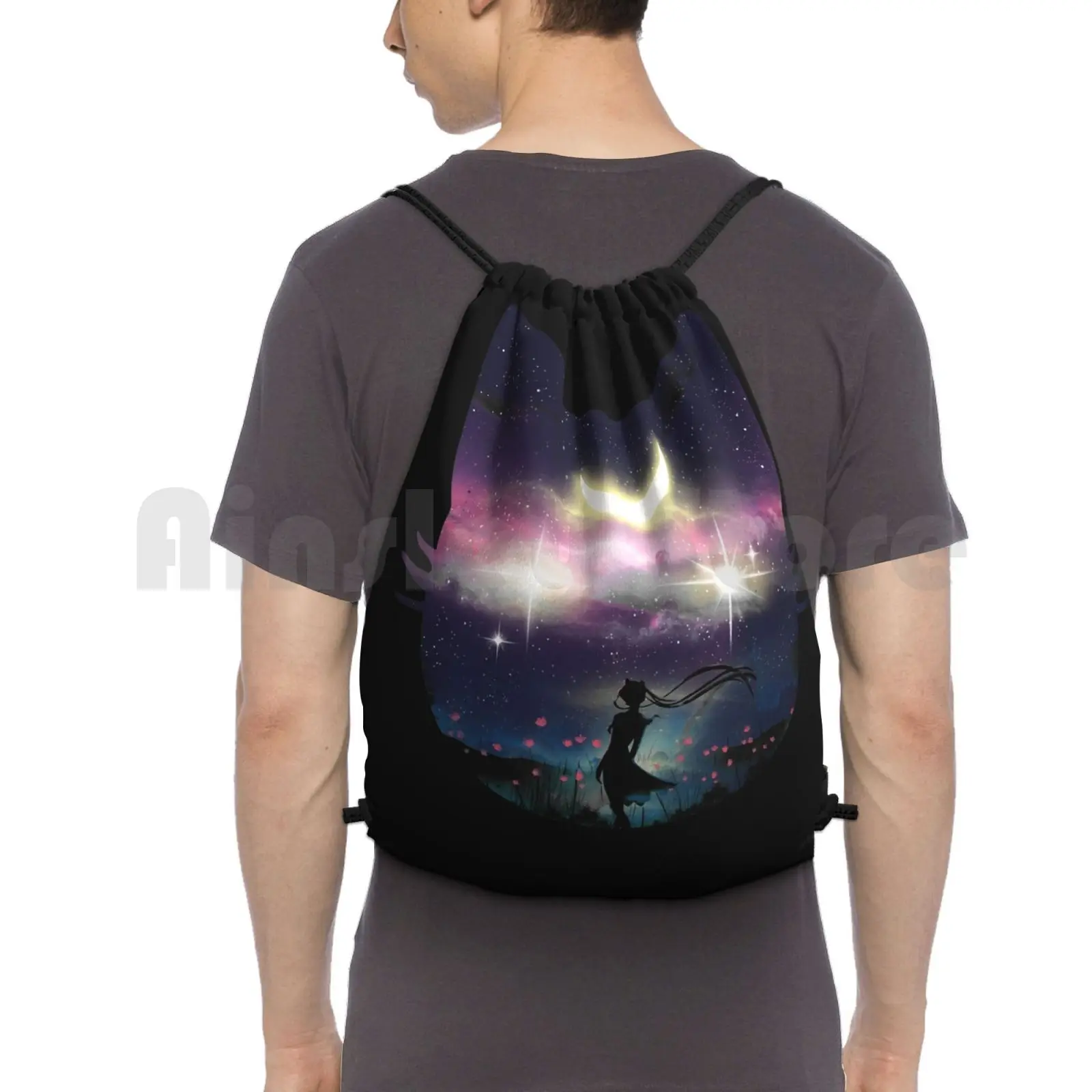 

Moon Chaser Backpack Drawstring Bag Riding Climbing Gym Bag Sailormoon Anime Manga Japan Illustraiton