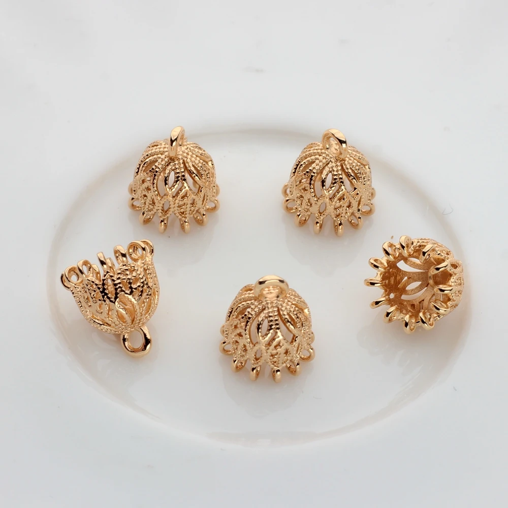 Copper Metal  Real   End Cup Flowers Charms 2pcs/lot For  Making Tassel Jewelry Making Wholesale Lots Jewelry