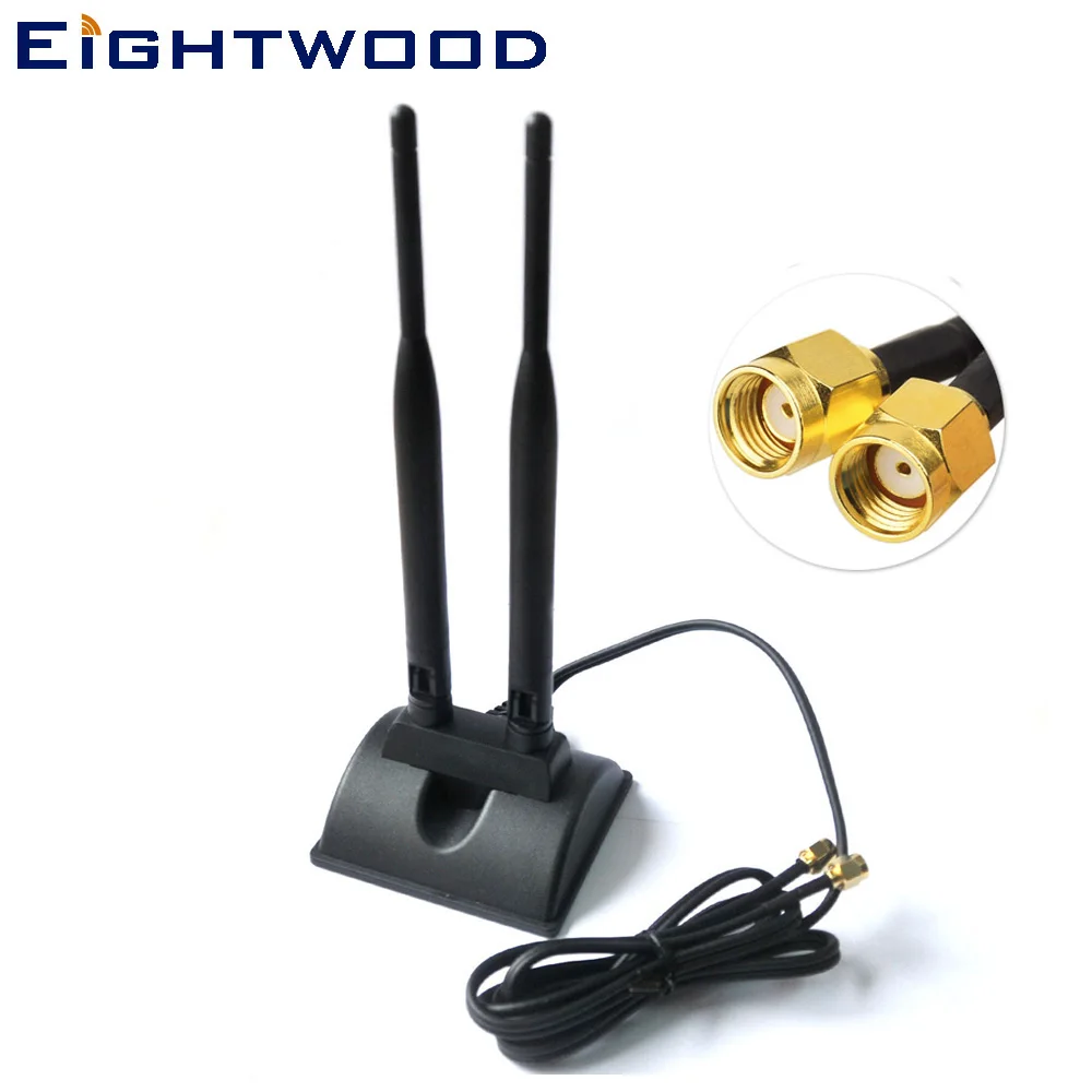 

Eightwood 2.4GHz 5GHz Dual Band Omni Aerial Antenna with 2 RP-SMA Male for Wireless Network Router Hotspot WiFi Signal Booster