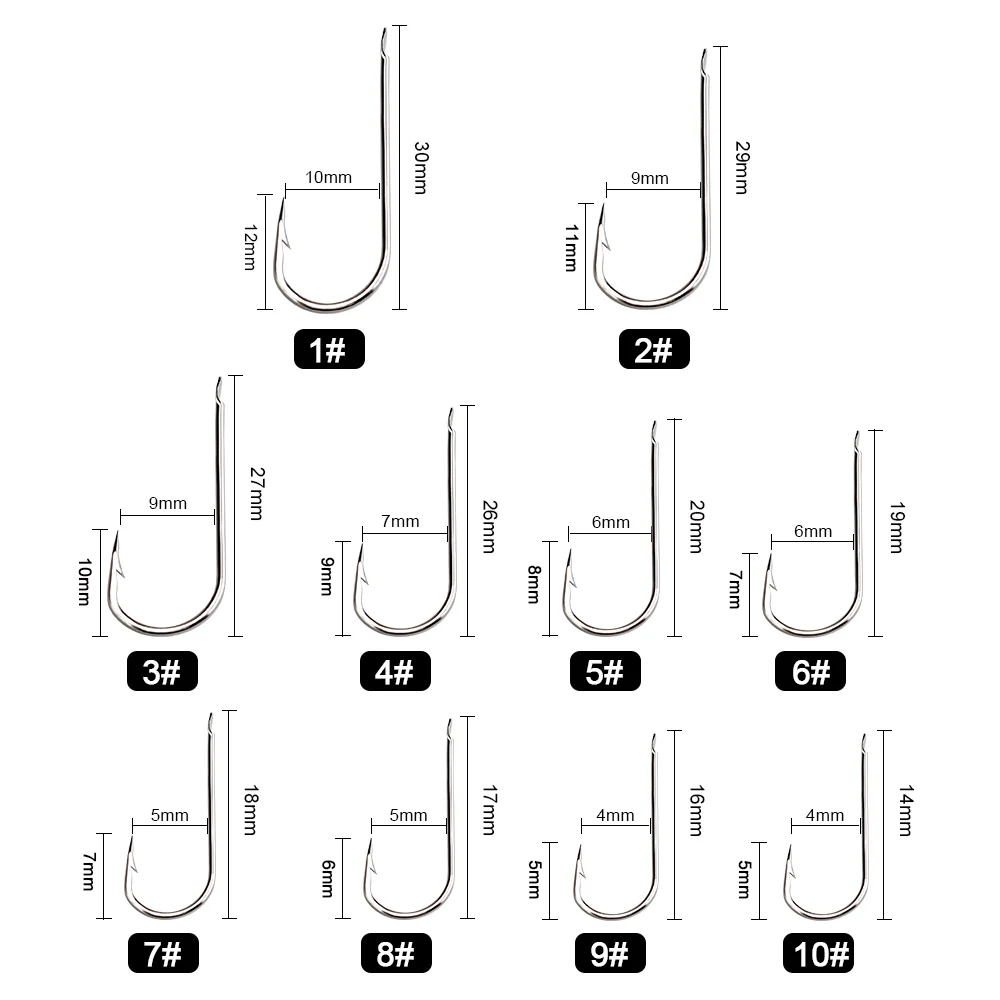 FTK Barbed Fish Hook Fishhook 100PCS/LOT Size1#-Size10# High Carbon Steel Jigging Carp Anzol Fishhooks Fishing Tackle