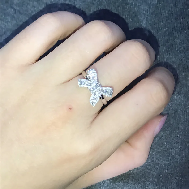 Women's 925 Sterling Silver Bow Simulation Diamond Ring