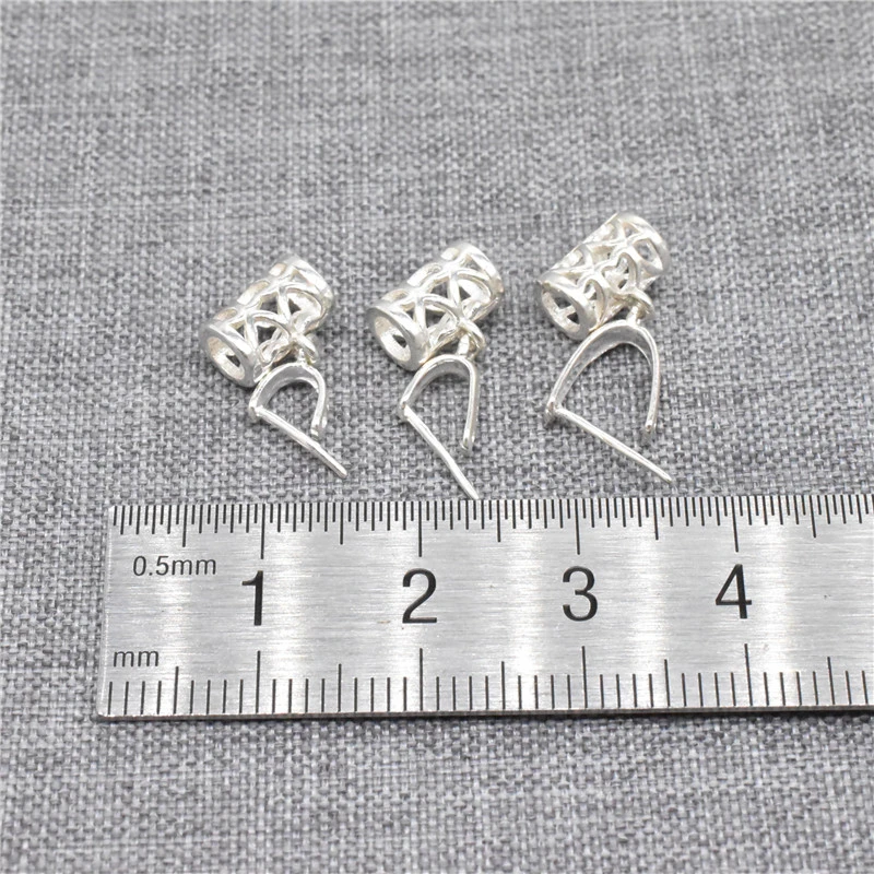 6pcs of 925 Sterling Silver Pinch Bails with Heart Barrel Bail for Necklace Charm Pendant