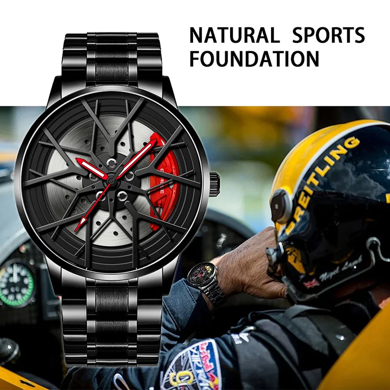 

Trend Men's Wheel Sports Car Watch Luminous Three-Dimensional Hollow Quartz Watch For Men BORUSE Brand Clock Relógio Masculino