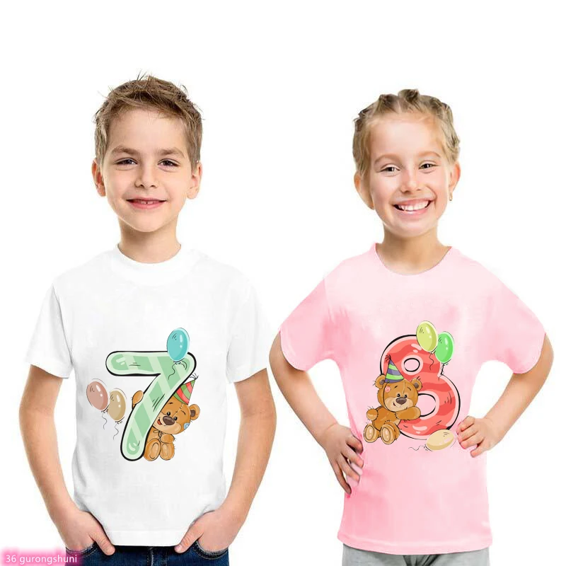 

New Cute Kawaii Bear T Shirt Birthday Gift 2-9 Years Old Shirt Cartoon Kids Short Sleeve T-Shirts Girls Baby Boy T shirt Top