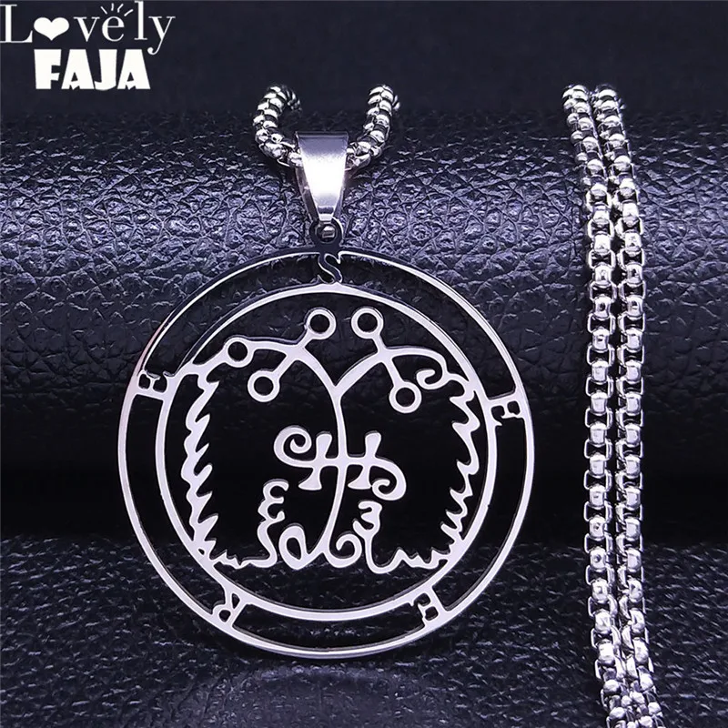 Stainless Steel Demon Seal Necklace Silver Color Satan Seal of Seere Pendant Necklace Men/Women Jewelry colgante N3724S03