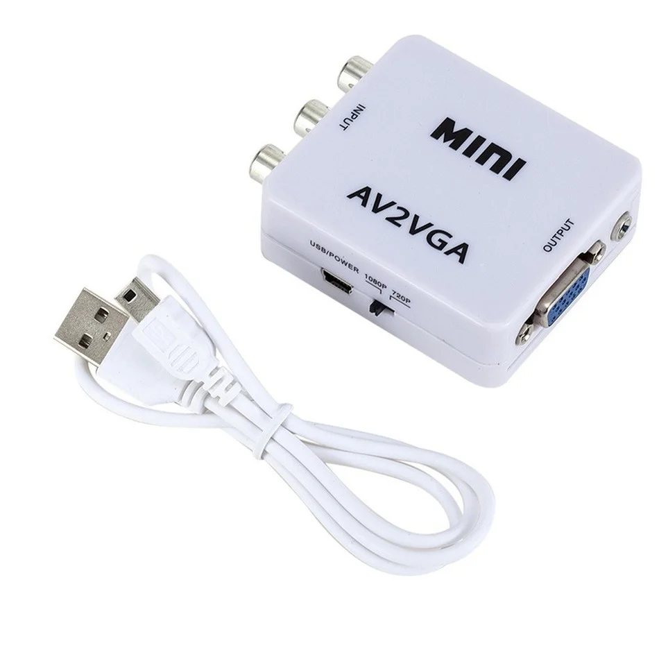 Mini conversor de vídeo hd av2vga, conversor av rca cvbs para vga, com áudio de 3,5mm, para pc, hdtv