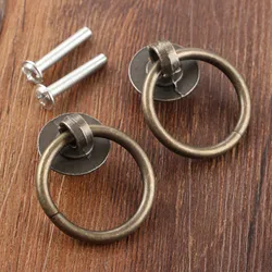 2sets Ring Knobs Simple Handle Antique Bronze Pull w/screws Decor Cabinet Furniture Kitchen Drawer Cupboard 40*30mm Old Chinese