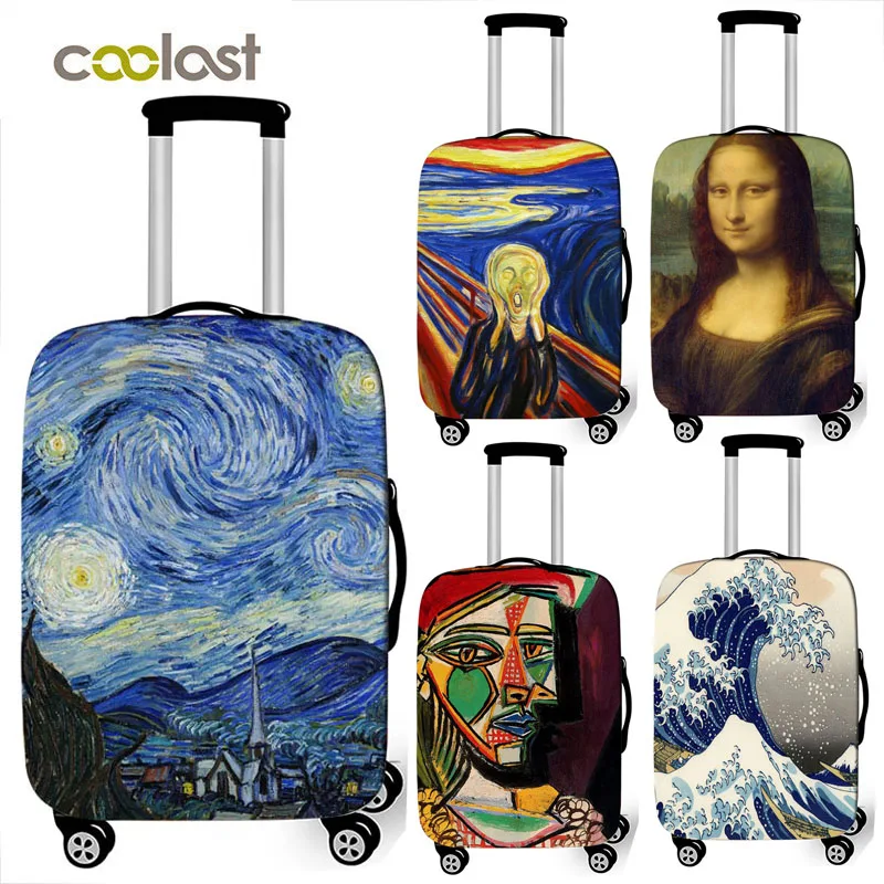 Juste de protection élastique anti-poussière pour bagages, Van Gogh Art, peinture à l\'huile, vague Janpan, Mona Lisa, housse de valise Trolley