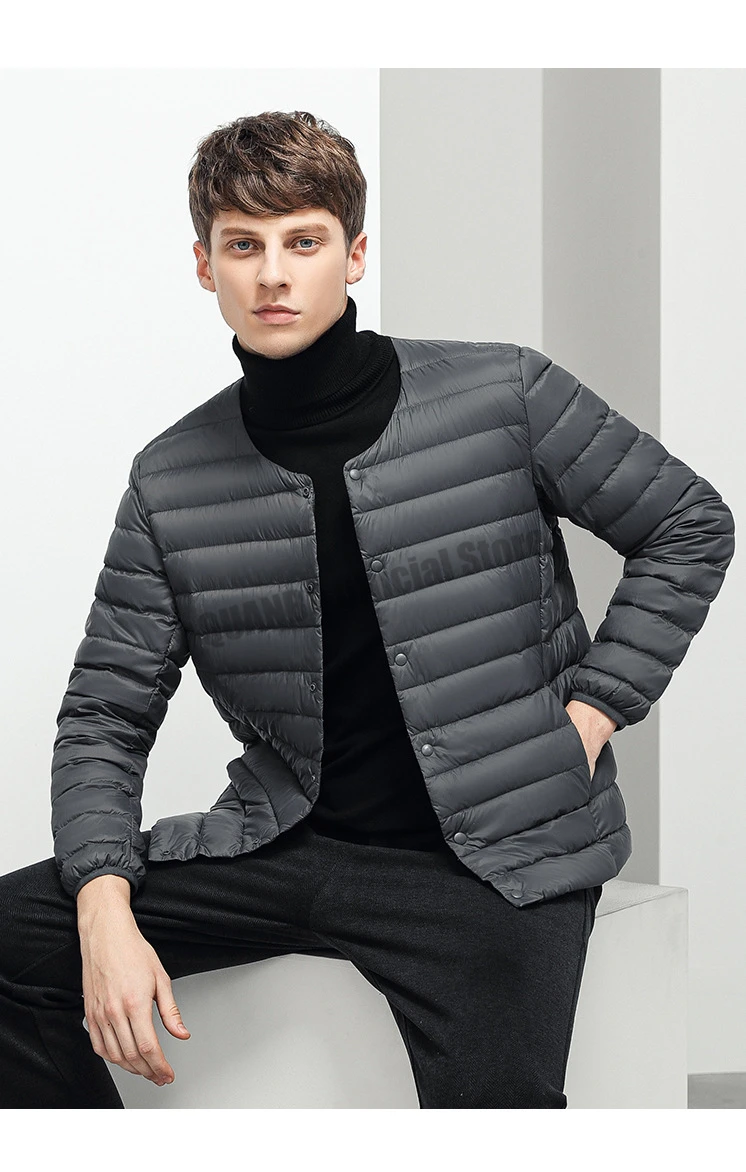 Men's Liner Duck Down Jacket O-neck Variable V-neck 2023 New Men Winter Keep Warm Collarless Ultralight Quilted Puffer Coat