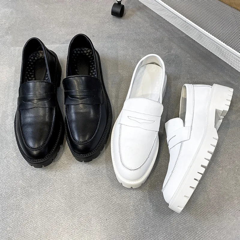 italian brand designer men's casual original leather platform shoes black white slip-on summer shoe breathable loafers zapatos