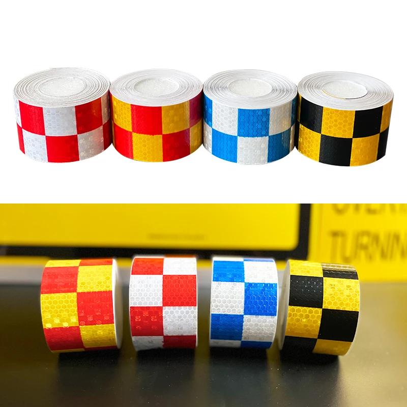 VOOFENG PVC Reflective Tape Car Sticker for Road Safety Check Style 5cmX5m 5cmX10m RS-6490