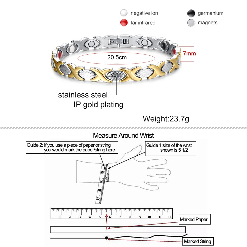Vinterly Steel Magnetic Bracelet Benefits Arthritis Relief Energy Luxury Stainless Steel Bracelet Women 7mm Magnetic Therapy