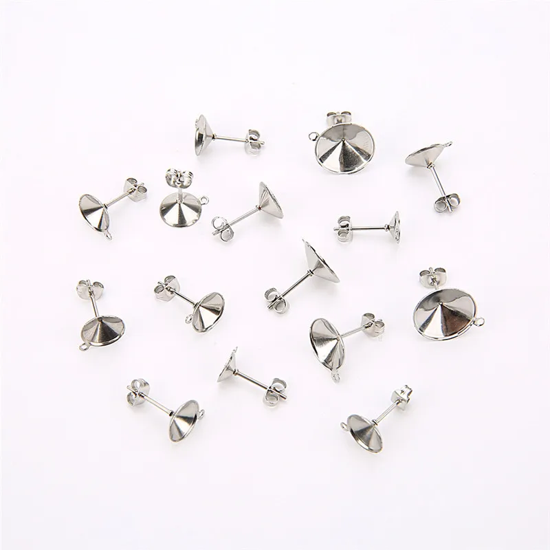 20pcs Stainless Steel Blank Stud Earring Pins Settings Earring Back Stopper 6/810/12mm Cabochon Base Jewelry Earring Findings